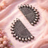 Oxidized Silver Earrings Half Moon Geometric Tribal Design