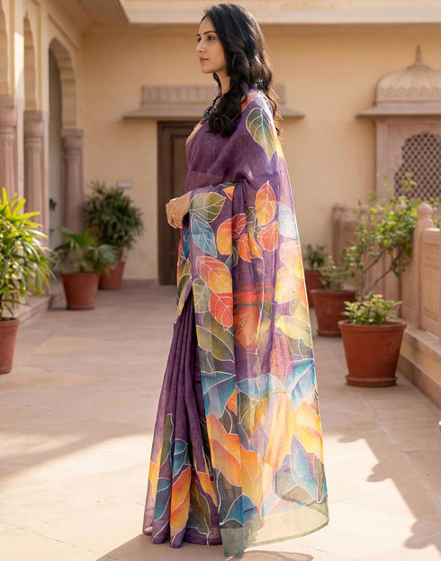 Vasthrlay Womens Printed Unstitched Dusty Pink Saree
