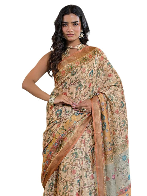 Vasthrlay Shimmer Printed Unstitched Beige Saree