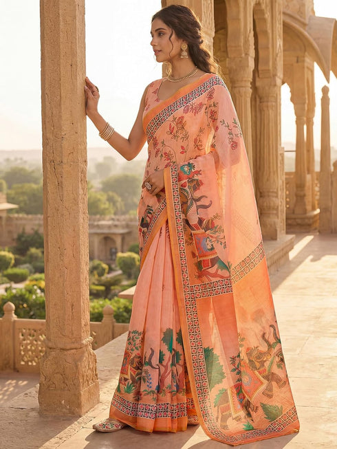 Vasthrlay Printed Peach1 Saree