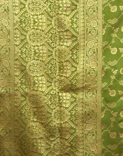 Vasthrlay Womens Banarasi Unstitched Olive Green Saree