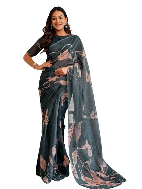Vasthrlay Printed White Saree
