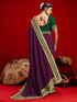 Vasthrlay Vichitra Embroidery Dark Purple Saree With Green Unstitched Blouse Piece