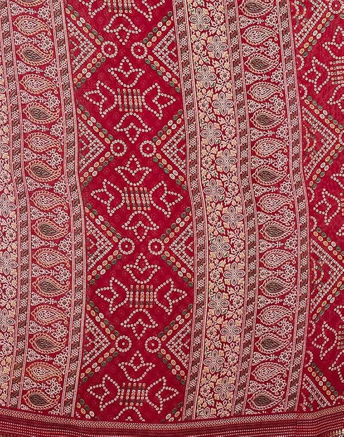 Vasthrlay Chiffon Bandhani Red1 Saree With Unstitched Blouse Piece