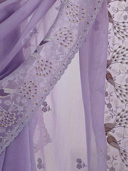 Vasthrlay Georgette Embrodered Mauve Saree