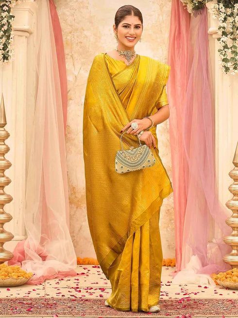 Vasthrlay Banarasi Weaving Yellow Saree