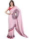 Vasthrlay Printed Kaftan Freehand Pink Women's Satin Saree With Unstitched Blouse Piece
