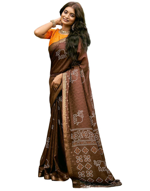 Vasthrlay Bandhani Printed Unstitched Black Saree