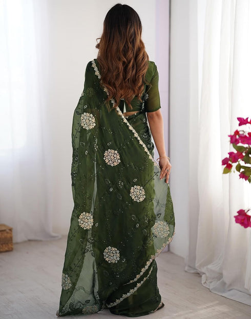 Vasthrlay Sequence Embroidery Unstitched Red Saree
