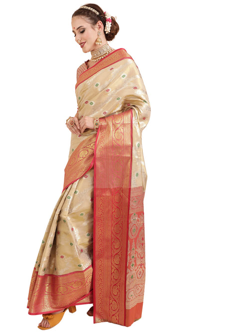Vasthrlay Orange Banarasi Unstitched Saree
