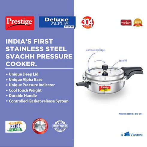Prestige Deluxe Alpha Svachh Stainless Steel Pressure Cooker 4 L