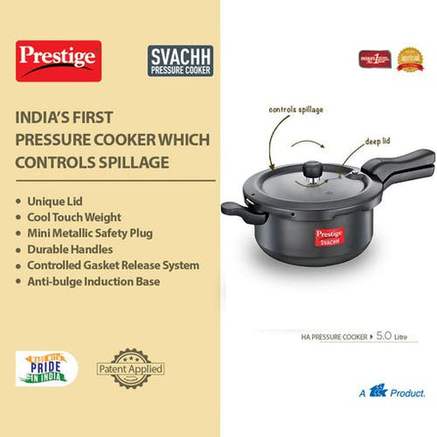 Prestige Svachh Hard Anodised Spillage Control Senior Pressure Cooker Black 5 L