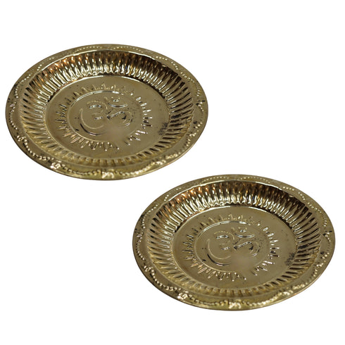 Brass Engraved Om Pooja Thali Plate