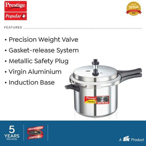 Prestige Popular Plus 5 L 3 L Outer Lid Induction Bottom Pressure Cooker
