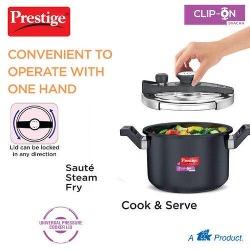 Prestige Clip-on Svachh Hard Anodised Spillage Control Pressure Cooker 5 L Black