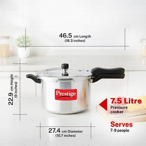Prestige Svachh Aluminium Anti Bulge Gas And Induction Compatible Pressure Cooker 7.5 L Silver