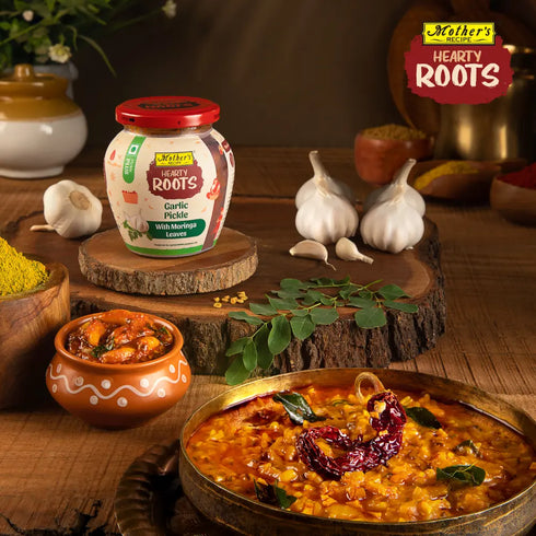 Mothers Recipe Hearty Roots Garlic Pickle with Moringa Leaves