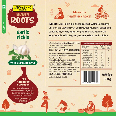 Mothers Recipe Hearty Roots Garlic Pickle with Moringa Leaves