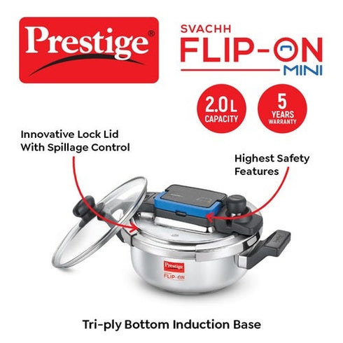 Prestige Svachh Flip-on Mini Stainless Steel Spillage Control Pressure Cooker 2 L