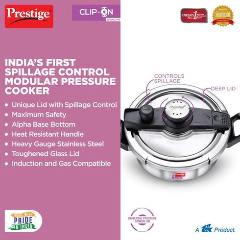 Prestige Clip-on Svachh Stainless Steel Spillage Control Pressure Cooker 3 L