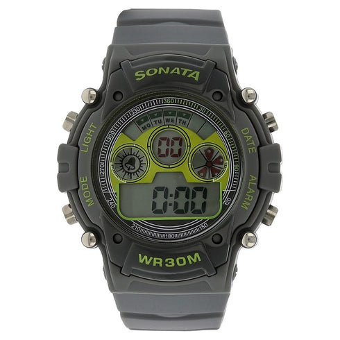 Sonata SF Digital Dial Grey Plastic Strap Watch for Men Style NU77006PP02