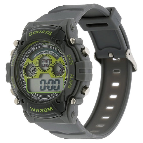 Sonata SF Digital Dial Grey Plastic Strap Watch for Men Style NU77006PP02