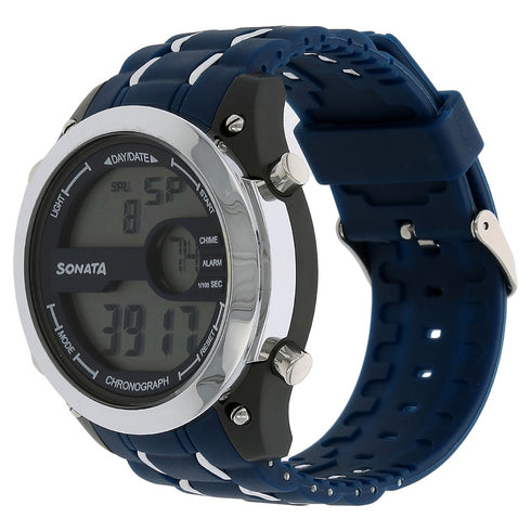 Sonata SF Digital Dial Blue Plastic Strap Watch for Men Style NT77034PP03