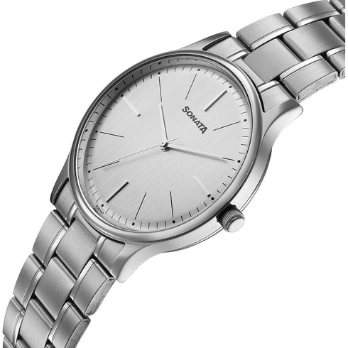 Sonata Aspire Quartz Analog Grey Dial Stainless Steel Strap Watch For Men