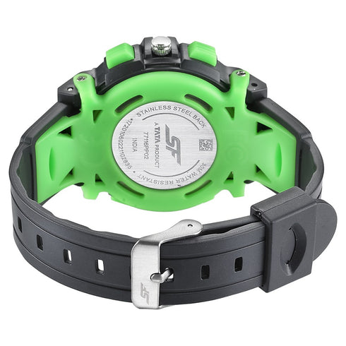 Sonata SF Quartz Analog Digital Black Dial PU Strap Watch for Men Style NS77116PP02W