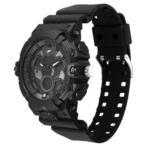 Sonata SF Analog Digital Black Dial PU Strap Watch For Men Style NU77138PP01W