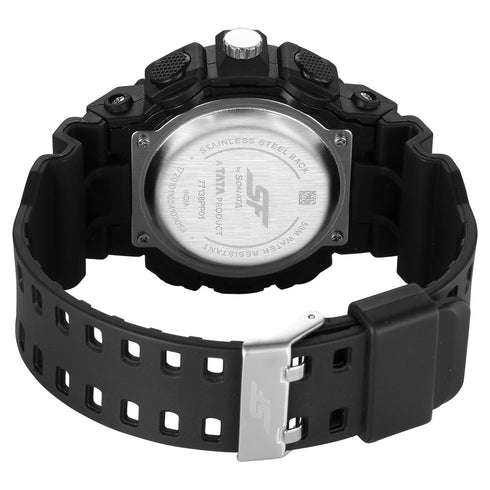 Sonata SF Analog Digital Black Dial PU Strap Watch For Men Style NU77138PP01W