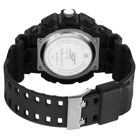 Sonata SF Analog Digital Black Dial PU Strap Watch For Men Style NU77138PP02W