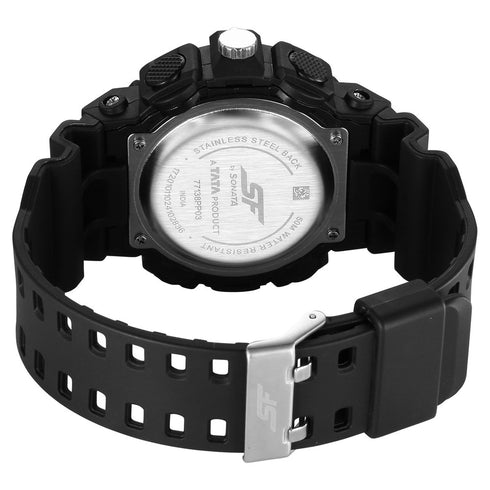 Sonata SF Analog Digital Black Dial PU Strap Watch For Men Style NU77138PP03W