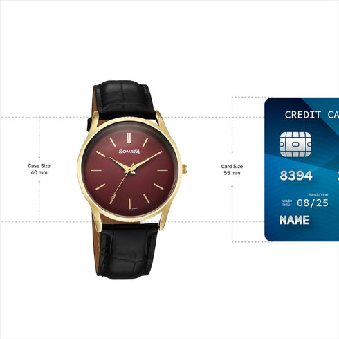 Sonata Eternia Quartz Analog Maroon Dial Leather Strap Watch For Men