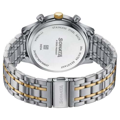Sonata Wedding Edit Quartz Multifunction Blue Dial Stainless Steel Strap Watch For Men Style NU77146BM01
