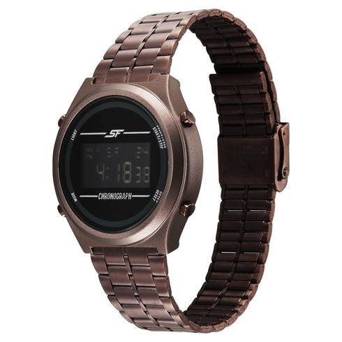 Sonata SF CirQle Digital Dial Brown Stainless Steel Strap Watch For Men