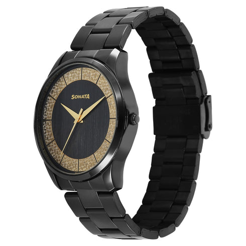 Sonata Traditional Essentials Quartz Analog Multicoloured Dial Black Metal Strap Watch For Men