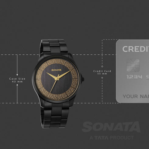 Sonata Traditional Essentials Quartz Analog Multicoloured Dial Black Metal Strap Watch For Men