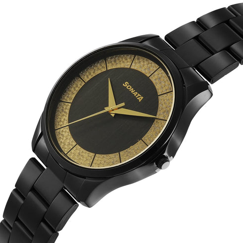 Sonata Traditional Essentials Quartz Analog Multicoloured Dial Black Metal Strap Watch For Men