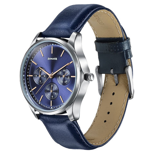 Sonata Mens Work Wear navy dial Watch Premium Multifunction design for everyday style