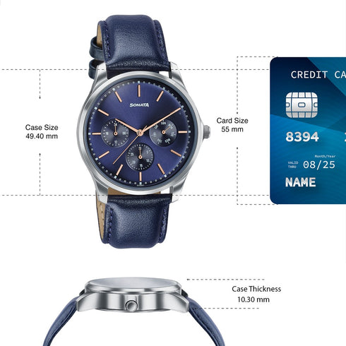 Sonata Mens Work Wear navy dial Watch Premium Multifunction design for everyday style