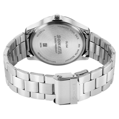 Sonata Traditional Essentials Quartz Analog Silver Dial Silver Metal Strap Watch For Men