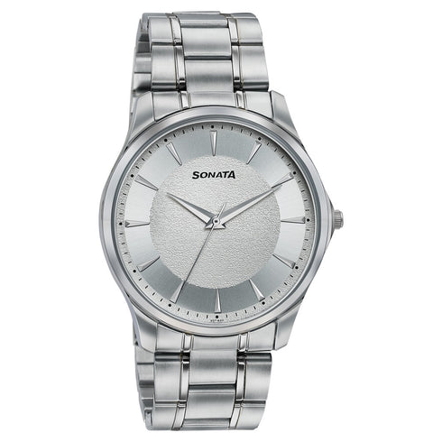 Sonata Traditional Essentials Silver Dial Stainless Steel Strap Watch
