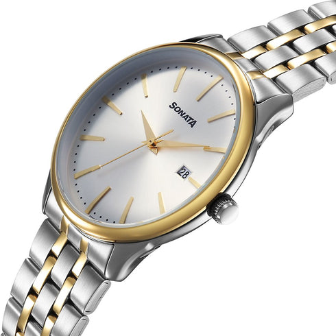 Sonata Eternia Quartz Analog with Date Silver Dial Metal Strap Watch For Men