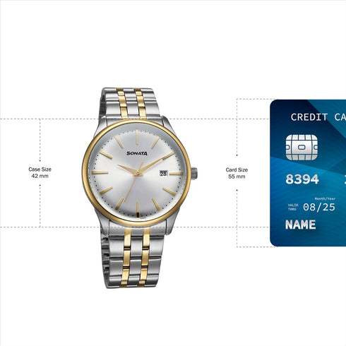 Sonata Eternia Quartz Analog with Date Silver Dial Metal Strap Watch For Men