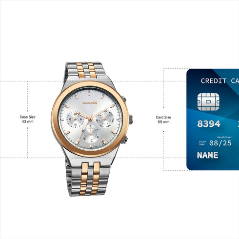 Sonata Eternia Quartz Multifunction Silver Dial Metal Strap Watch For Men