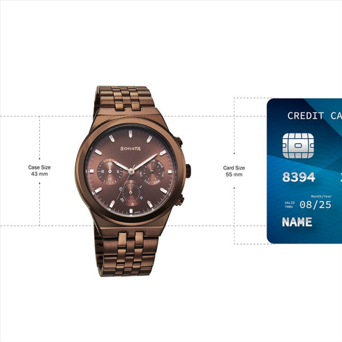 Sonata Eternia Quartz Multifunction Brown Dial Metal Strap Watch For Men