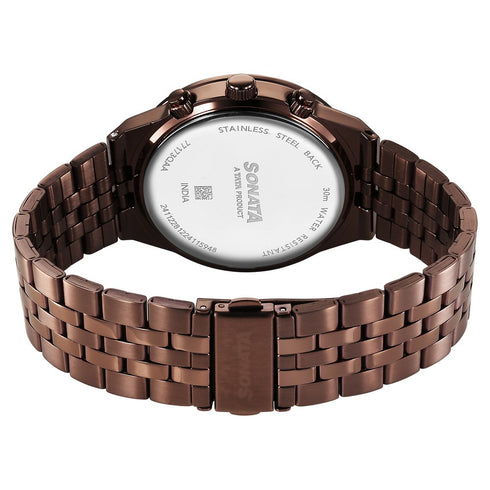 Sonata Eternia Quartz Multifunction Brown Dial Metal Strap Watch For Men