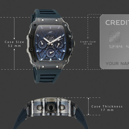 Sonata SF Maiden Voyage Sport Watch Blue dial And Strap Tonneau Shaped Case with Multifunction movement