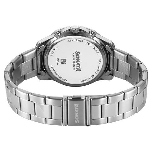 Sonata Chronos Quartz Analog with Date Champagne Dial Silver Colour Stainless Steel Strap Watch For Men
